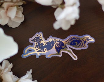 Celestial Garden Fox Spirit Die Cut Gold Mirror Effect Sticker - Fox Die Cut Sticker - Magical Celestial Sticker - Keely Studios