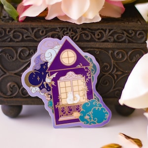 An Ocean of Sky Balcony Cat Die Cut Gold Mirror Effect Sticker - Die Cut Sticker - Cat Sticker - Magical Cat Sticker