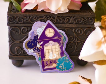 An Ocean of Sky Balcony Cat Die Cut Gold Mirror Effect Sticker - Die Cut Sticker - Cat Sticker - Magical Cat Sticker