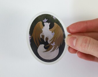 Feline Gryphon with Butterflies Mirror Effect Die Cut Sticker
