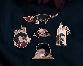 BUNDLE DEAL | Sleepy Cat Familiar Gold Hard Enamel Pin Collection - Magical Fantasy Theme Lapel Pins - Enamel Pins - Keely Studios