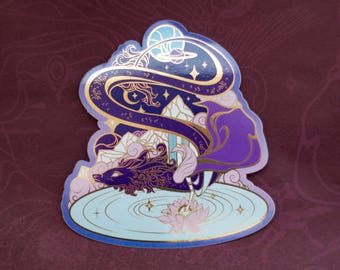 Celestial Garden Star Dragon Die Cut Gold Mirror Effect Sticker - Dragon Die Cut Sticker - Magical Celestial Sticker - Keely Studios