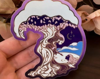 Enchanted Forest Dryad & Naiad Die Cut Gold Mirror Effect Sticker - Die Cut Sticker - Purple Gold Sticker - Dryad Sticker - Magical Sticker