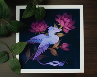 Floral Dragon Fine Art Print | 8.5x8.5 | Handmade Digital Painting Art Print