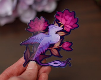 Dragón Floral - Una Fiesta del Té con Dragones - Pegatina Troquelada Hecha a Mano - Pegatina con Temática Mágica