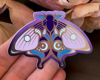 Enchanted Forest Moth Die Cut Gold Mirror Effect Sticker - Die Cut Sticker - Purple Gold Vinyl Sticker - Moth Sticker - Magical Sticker