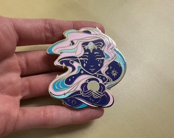 ALTERNATE Gold Celestial Garden Sun Goddess Hard Enamel Pin - Magical Galaxy Theme Enamel Pin - Goddess Enamel Pin - Keely Studios