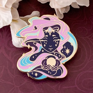 Gold Celestial Garden Sun Goddess Hard Enamel Pin - Magical Galaxy Theme Enamel Pin - Goddess Enamel Pin - Keely Studios