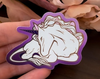 Enchanted Forest Unicorn Die Cut Gold Mirror Effect Sticker - Die Cut Sticker - Purple Gold Sticker - Unicorn Sticker - Magical Sticker