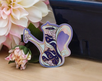 Celestial Garden Moonlit Watering Can Die Cut Gold Mirror Effect Sticker - Die Cut Sticker - Magical Celestial Sticker - Keely Studios