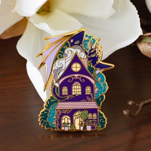 Gold Ocean of Sky Flower Shop Dragon Hard Enamel Pin - Magical Fantasy Theme Lapel Pin - Dragon Enamel Pin - Keely Studios