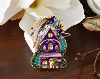 Gold Ocean of Sky Flower Shop Dragon Hard Enamel Pin - Magical Fantasy Theme Lapel Pin - Dragon Enamel Pin - Keely Studios