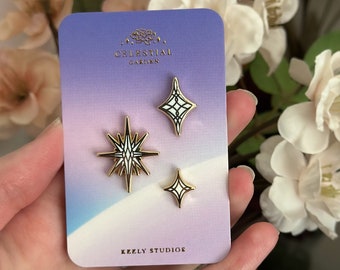 Celestial Garden Gold Hard Enamel Star Mini Pin Set - Magical Fantasy Theme Lapel Pin - Mini Enamel Pin Set - Keely Studios
