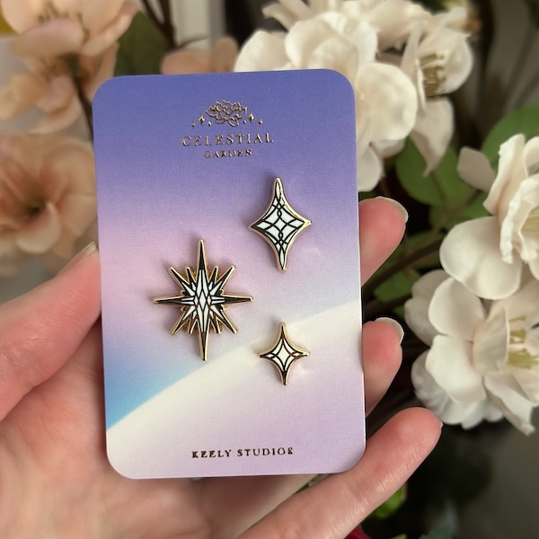 Celestial Garden Gold Hard Enamel Star Mini Pin Set - Magical Fantasy Theme Lapel Pin - Mini Enamel Pin Set - Keely Studios