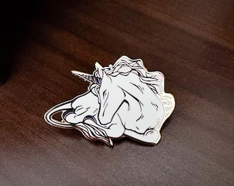 Pin de esmalte de unicornio dorado, pin de solapa de esmalte duro de bosque encantado, insignia de pin de fantasía mágica, lindo regalo de unicornio para ella