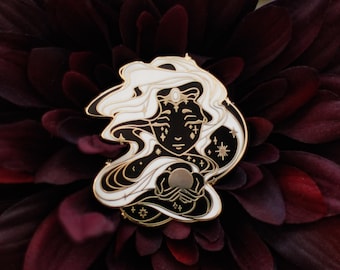 Gold Sun Goddess Enamel Pin – Celestial Garden Galaxy Theme - Black