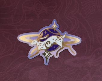 Celestial Garden Leaping Cosmic Hare Die Cut Gold Mirror Effect Sticker - Hare Die Cut Sticker - Magical Celestial Sticker - Keely Studios