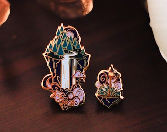 Gold Ocean of Sky Floating Islands Hard Enamel Mini Pin Set - Night Version - Magical Fantasy Theme Lapel Pin - Island Pins - Keely Studios