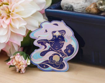 Celestial Garden Sun Goddess Die Cut Gold Mirror Effect Sticker - Goddess Die Cut Sticker - Magical Celestial Sticker - Keely Studios