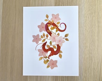 Vine Dragon with Flowers Art Print