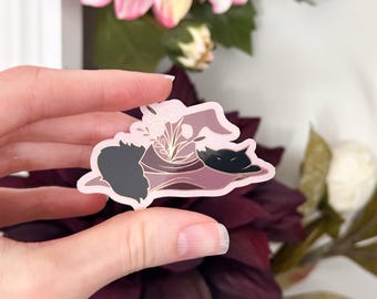 Sleepy Cat Familiar Die Cut Hat Gold Mirror Effect Sticker