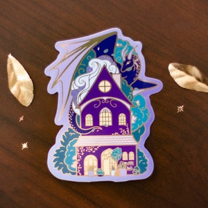 An Ocean of Sky Flower Shop Dragon Die Cut Gold Mirror Effect Sticker - Die Cut Sticker - Dragon Sticker - Magical Dragon Sticker