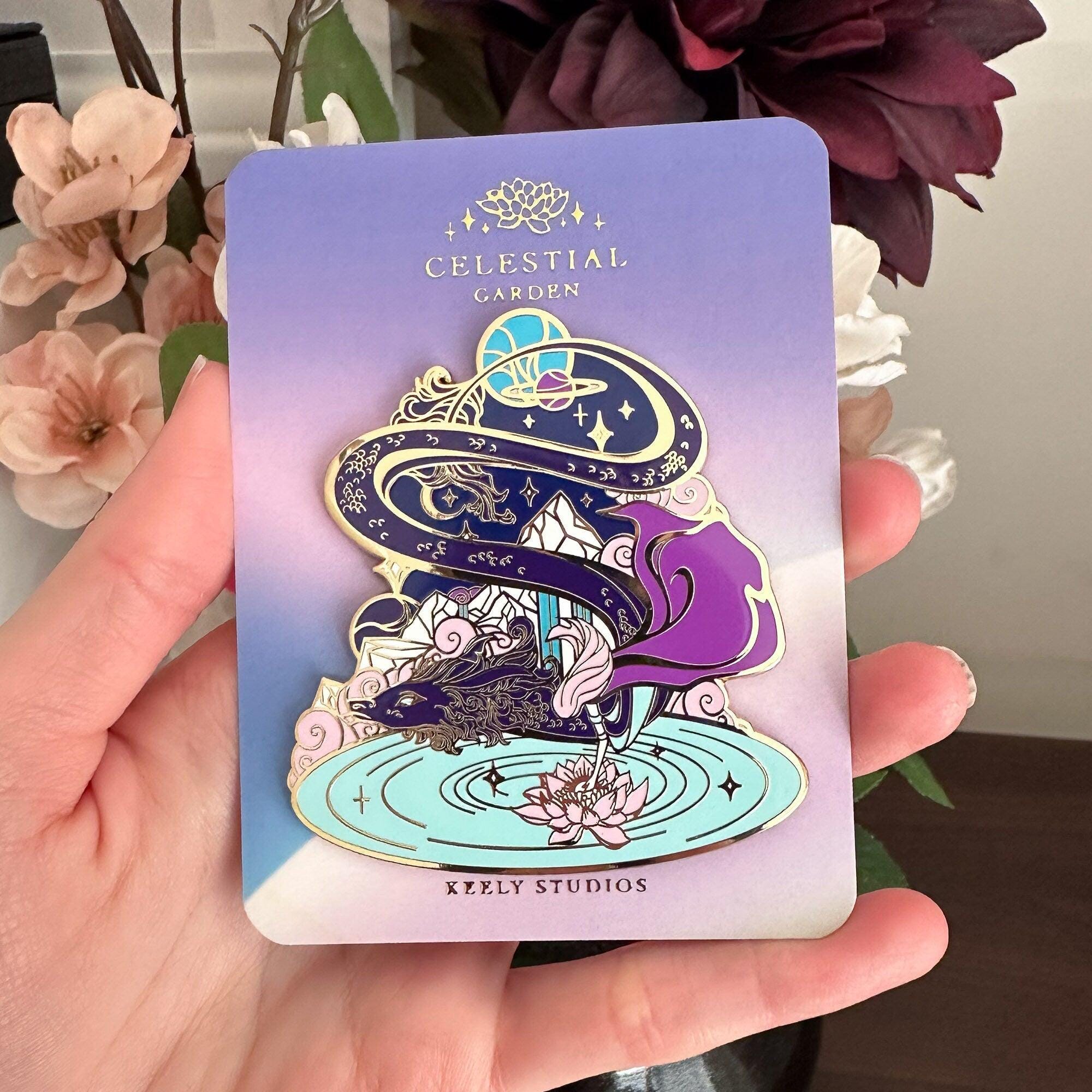 Gold Celestial Garden Star Dragon Hard Enamel Pin - Magical Galaxy Theme Enamel Pin - Dragon Enamel Pin - Keely Studios