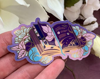 Tome of Celestial Gardening Die Cut Gold Mirror Effect Sticker - Book Die Cut Sticker - Magical Celestial Sticker - Keely Studios