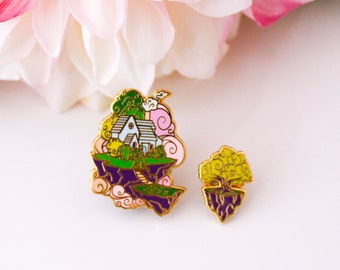 Gold Ocean of Sky Floating Islands Hard Enamel Mini Pin Set - Day Version - Magical Fantasy Theme Lapel Pin - Island Pins - Keely Studios