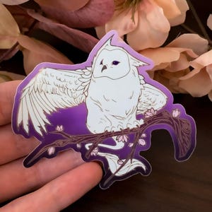 Enchanted Forest Owl Griffin Die Cut Gold Mirror Effect Sticker - Die Cut Sticker - Purple Gold Sticker - Owl Sticker - Magical Sticker