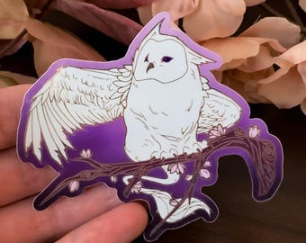 Enchanted Forest Owl Griffin Die Cut Gold Mirror Effect Sticker - Die Cut Sticker - Purple Gold Sticker - Owl Sticker - Magical Sticker
