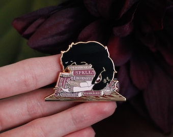 Sleepy Cat Familiar Books Gold Hard Enamel Pin