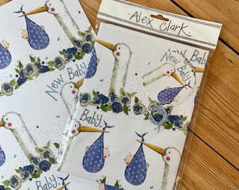 2M to 5M Length Artisan Matt Gift Wrap New Born Stork & Baby Boy. 2M to 5M Length Artisan Matt Gift Wrap New Born Stork & Baby Boy.