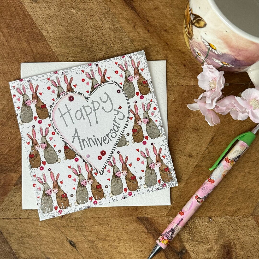 Happy Anniversary Rabbits and Hearts Little Foil Card - Etsy