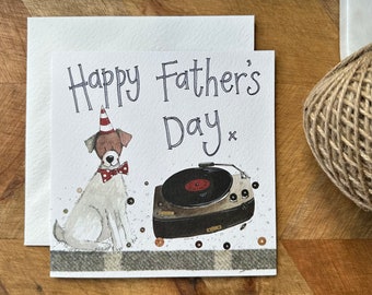 Bonne fête des pères - Carte chien et tourne-disque vinyle