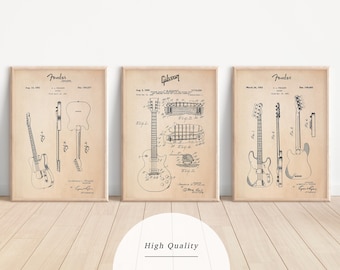 Guitar Blueprint Art Print: Gibson, Fender (Digital Download)