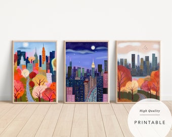 New York City Illustration Prints: Colorful Watercolor Art (Digital Download)