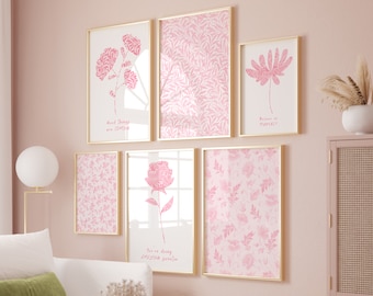Trendy Pink Floral Wall Art Prints: Girly Room Decor (Digital Download)