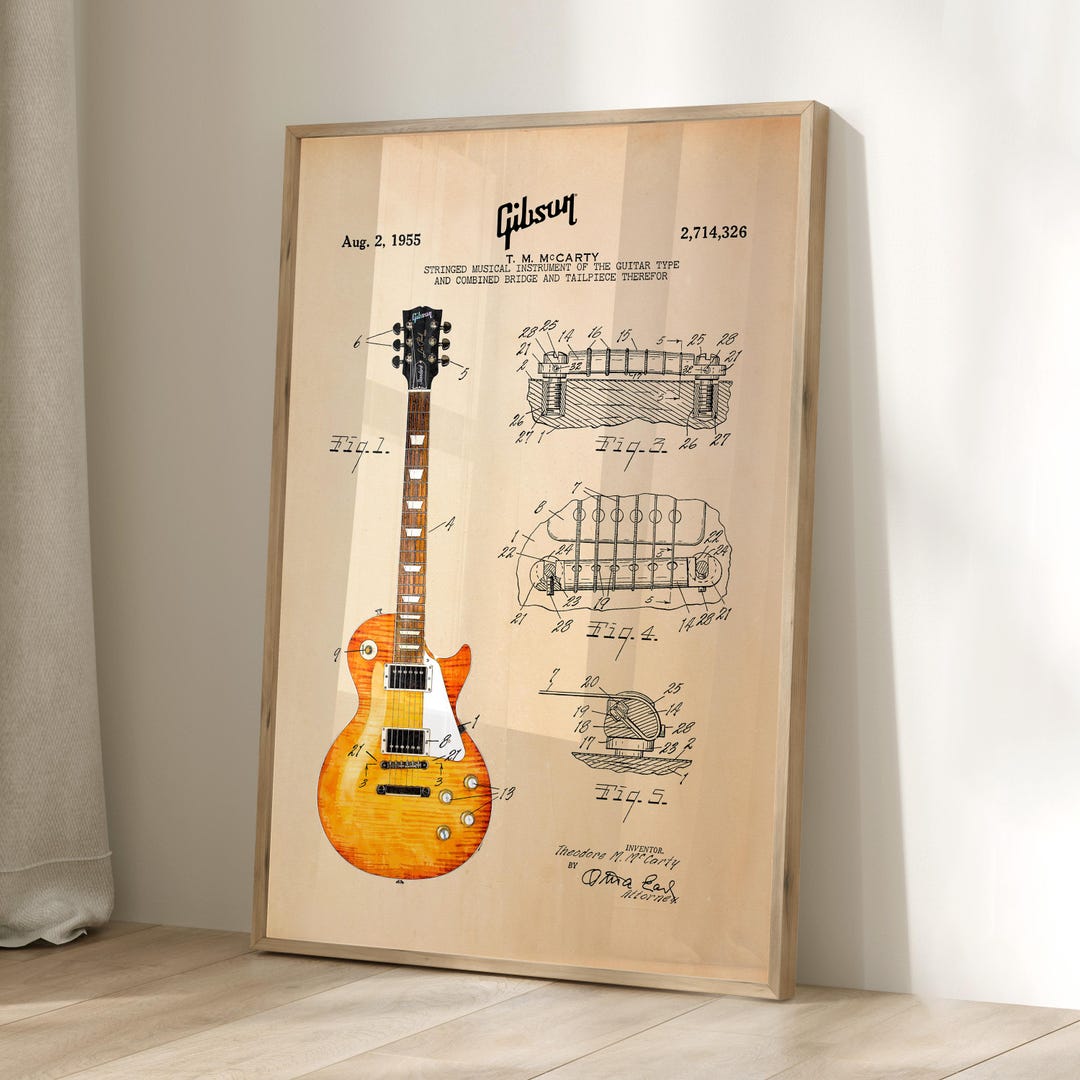 Gibson Les Paul Blueprint: Watercolor Guitar Patent Art (digital ...