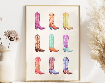Watercolor Cowgirl Boots Print: Western Wall Art (Digital Download)