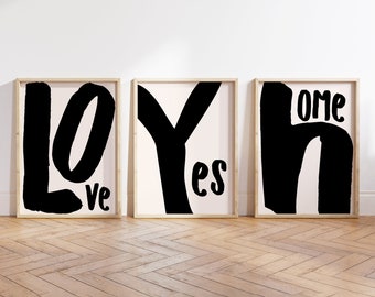 Love Yes Home Art Prints: Minimalist Black and White Decor (Digital Download)
