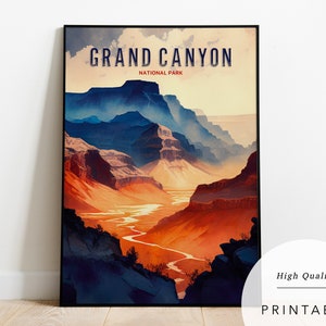 Gran Cañón, Póster Parque Nacional, Póster Digital, Impresión Digital, Acuarela del Gran Cañón, Gran Cañón Aquarel, Póster vintage