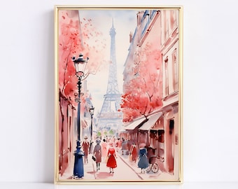 Stampa acquerello della Torre Eiffel di Parigi: arte murale retrò da viaggio (download digitale)