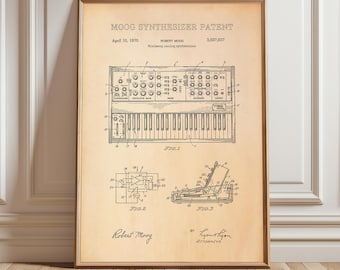 Moog Synthesizer Patent 1970 – Vintage Minimoog Blueprint Poster | Analog Synth Wall Art | Music Studio Digital Print