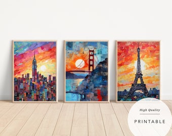 Torn Paper City Prints: Paris, London, NYC (Digital Download)