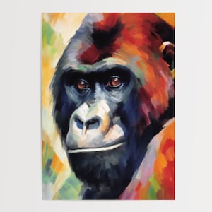 Gorilla Watercolor Painting, Animal Illustration, Jungle Wall Art, Safari decor Artwork, Nature Sketch Drawing, Animals Poster, Wild Canva