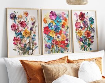 Colorful Wildflower Art Print: Torn Paper Floral Illustration (Digital Download)