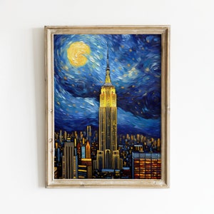 Van Gogh Style New York Cityscape Watercolor (Digital Download)