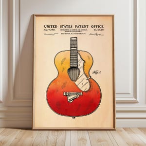 Acoustic Guitar Blueprint | Gretsch Patent | Music Instrument Schema | Music Room Decor | Recording Studio Decoration | Gift for Guitarist