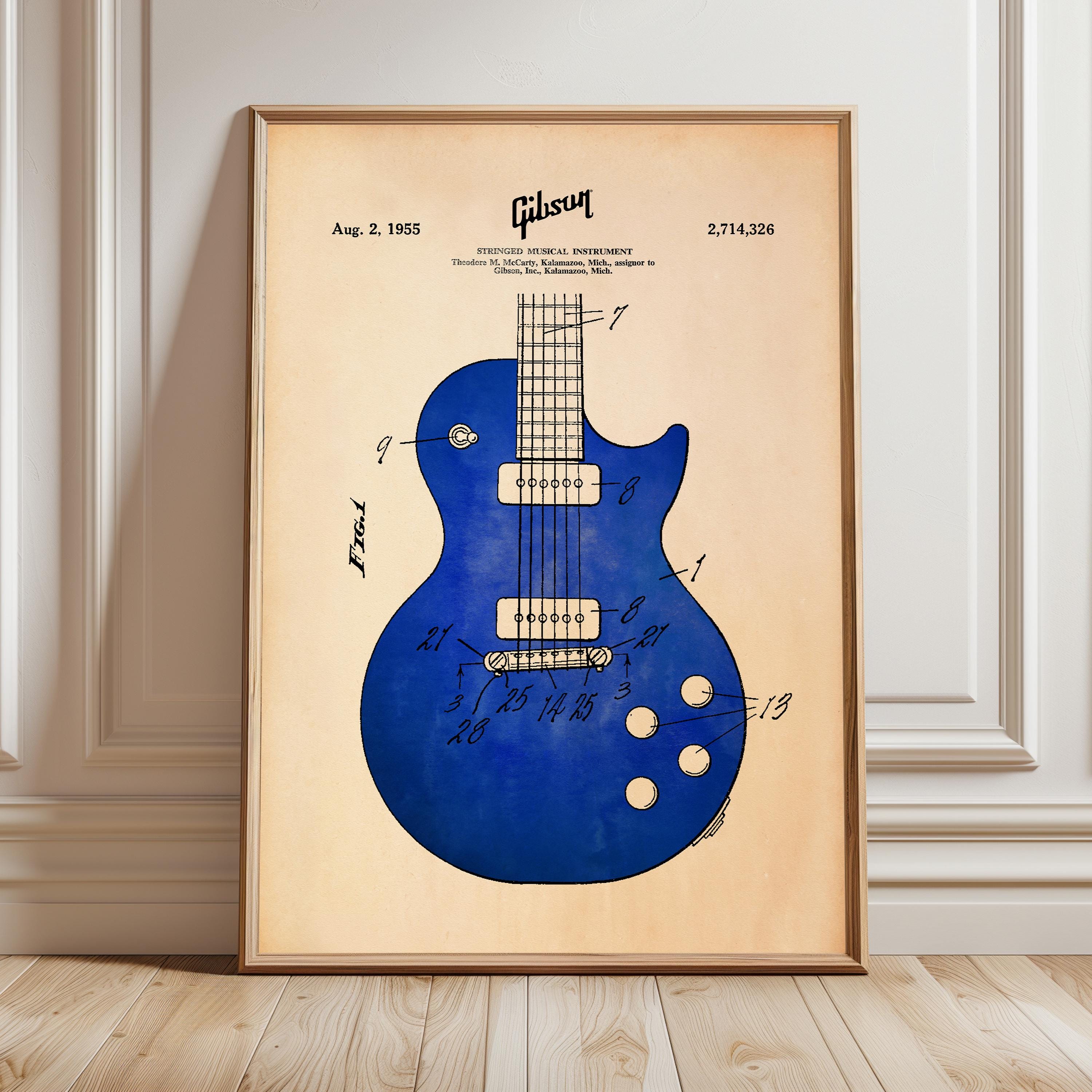 Gibson Les Paul Blueprint: Watercolor Guitar Patent Art (digital ...